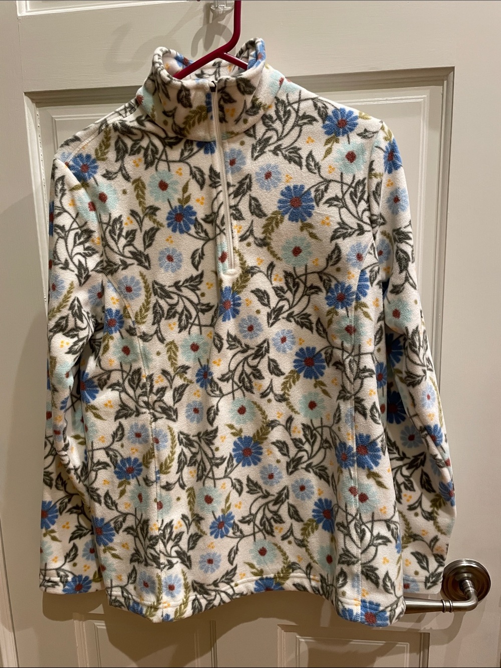 Lands End Floral Print Sherpa 3/4 Zip Up Size Small NWT